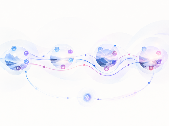 Illustration of scattered data points connecting into a single journey line